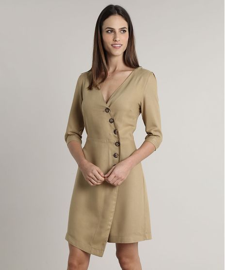 Vestido-Feminino-Mindset-Curto-Transpassado-Manga-3-4-Bege-Escuro-9683294-Bege_Escuro_1