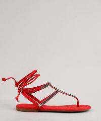 Rasteira-Feminina-Oneself-em-Suede-com-Tachas-e-Amarracao-Vermelha-9718706-Vermelho_1