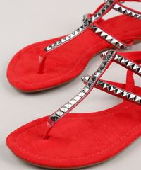 Rasteira-Feminina-Oneself-em-Suede-com-Tachas-e-Amarracao-Vermelha-9718706-Vermelho_2
