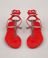 Rasteira-Feminina-Oneself-em-Suede-com-Tachas-e-Amarracao-Vermelha-9718706-Vermelho_4
