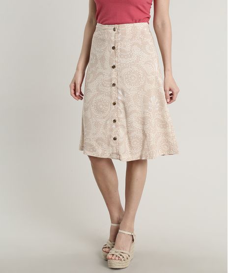 Saia-Feminina-Midi-Estampada-Animal-Print-com-Botoes-Bege-Claro-9643846-Bege_Claro_1