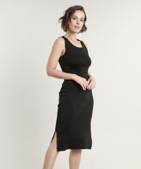 Vestido-Feminino-Midi-em-Trico-com-Fenda-Alcas-Medias-Preto-9620895-Preto_1