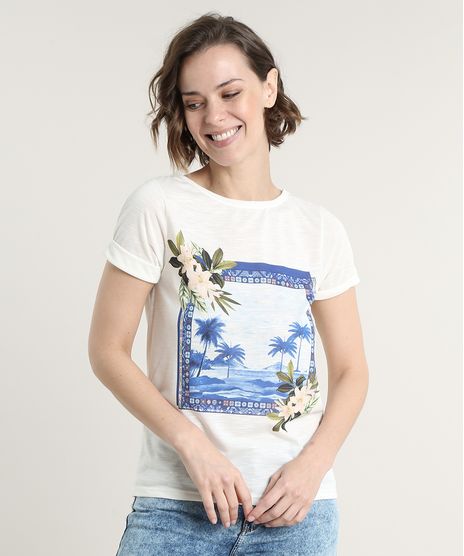 Blusa-Feminina-com-Estampa-Tropical-Manga-Curta-Decote-Redondo-Off-White-9702232-Off_White_1