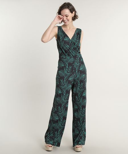 Macacao-Feminino-Estampado-de-Folhagem-com-Transpasse-Sem-Manga-Preto-9691329-Preto_1