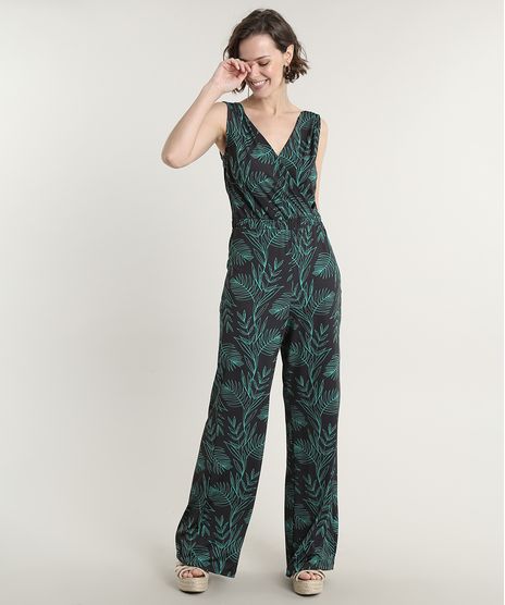 Macacao-Feminino-Estampado-de-Folhagem-com-Transpasse-Sem-Manga-Preto-9691329-Preto_1
