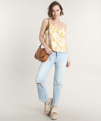 Regata-Feminina-em-Linho-Estampada-Tropical-com-Botoes-Alcas-Finas-Mostarda-9637187-Mostarda_3
