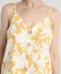Regata-Feminina-em-Linho-Estampada-Tropical-com-Botoes-Alcas-Finas-Mostarda-9637187-Mostarda_4