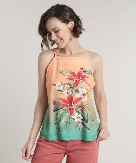 Regata-Feminina-com-Estampa-Floral-Degrade-Decote-Reto-Alcas-Finas-Coral-9643836-Coral_1