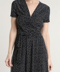 Vestido-Feminino-Curto-Estampado-de-Poa-Transpassado-com-Faixa-para-Amarrar-Manga-Curta-Preto-9693043-Preto_4