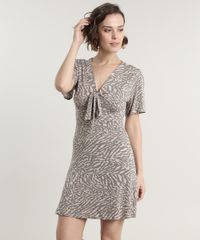 Vestido-Feminino-Curto-Estampado-Animal-Print-com-No-Manga-Curta-Bege-9695351-Bege_1