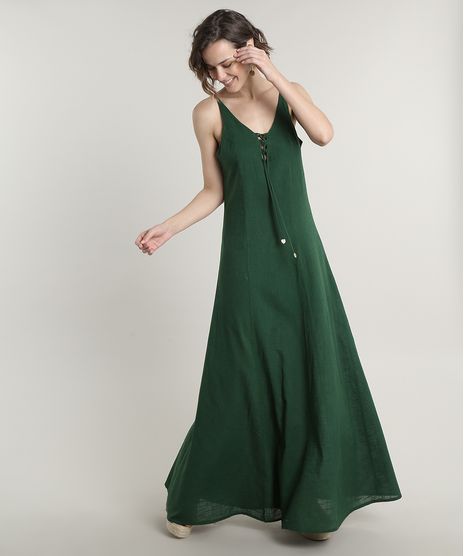 Vestido-Feminino-Longo-com-Lace-Up-Alcas-Finas-Verde-9645432-Verde_1