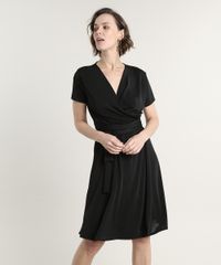 Vestido-Feminino-Curto-Transpassado-com-Faixa-para-Amarrar-Manga-Curta-Preto-9693042-Preto_1