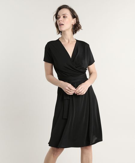 Vestido-Feminino-Curto-Transpassado-com-Faixa-para-Amarrar-Manga-Curta-Preto-9693042-Preto_1