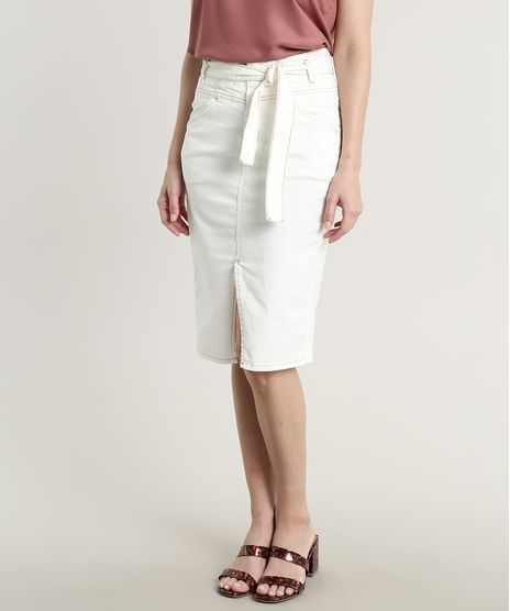 Saia-de-Sarja-Feminina-Lapis-com-Fenda-e-Faixa-para-Amarrar-Off-White-9690209-Off_White_1