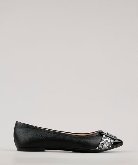 Sapatilha-Feminina-Via-Uno-All-Day-Confortavel-Bico-Fino-com-Recorte-Animal-Print-Preta-9675410-Preto_1