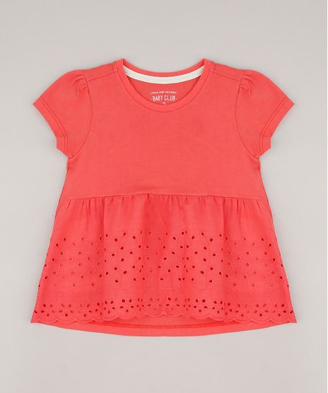 Blusa-Infantil-com-Laise-Manga-Curta-Coral-9333397-Coral_1