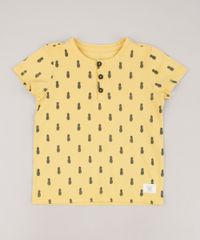 Camiseta-Infantil-Estampada-de-Abacaxis-em-Piquet-Manga-Curta-Gola-Portuguesa-Amarela-9725978-Amarelo_1