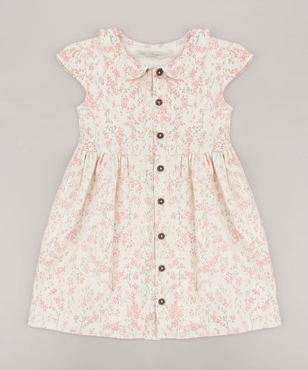 Vestido-Infantil-Estampado-Floral-com-Linho-e-Botoes-Manga-Curta-Off-White-9708693-Off_White_1