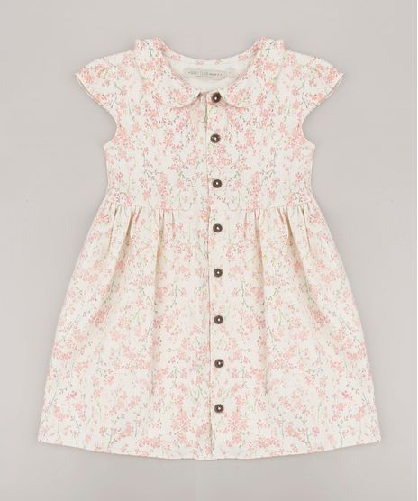 Vestido-Infantil-Estampado-Floral-com-Linho-e-Botoes-Manga-Curta-Off-White-9708693-Off_White_1