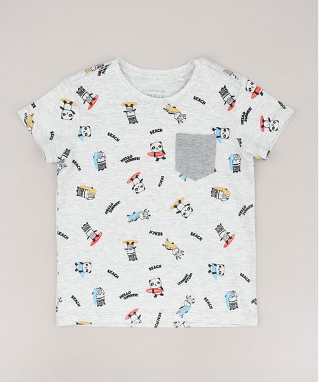 Camiseta-Infantil-Bichinhos-Surfistas-com-Bolso-Manga-Curta--Cinza-Mescla-Claro-9660060-Cinza_Mescla_Claro_1