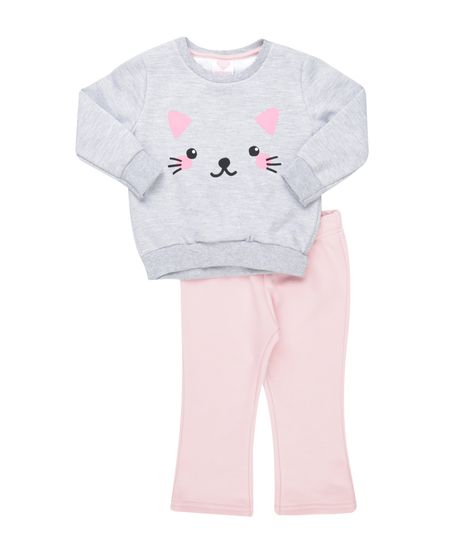 Conjunto-em-Moletom-de-Blusao--Gatinho--Cinza-Mescla---Calca--8563758-Rosa_1