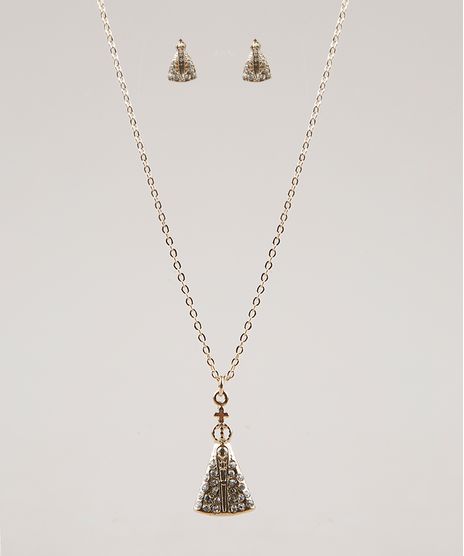 Kit-de-Brinco---Colar-Folheados-Feminino-Nossa-Senhora-Aparecida-com-Strass-Dourado-9657495-Dourado_1