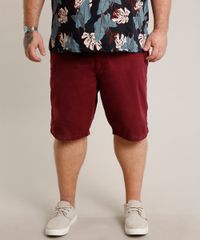 Bermuda-de-Sarja-Masculina-Plus-Size-Reta-com-Bolsos-Vinho-9435482-Vinho_1_1