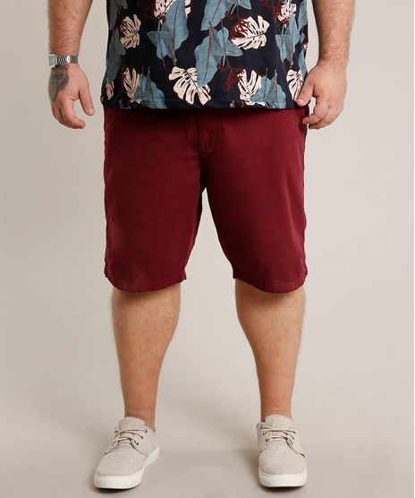 Bermuda-de-Sarja-Masculina-Plus-Size-Reta-com-Bolsos-Vinho-9435482-Vinho_1_1
