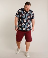 Bermuda-de-Sarja-Masculina-Plus-Size-Reta-com-Bolsos-Vinho-9435482-Vinho_1_3