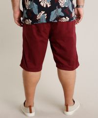 Bermuda-de-Sarja-Masculina-Plus-Size-Reta-com-Bolsos-Vinho-9435482-Vinho_1_4