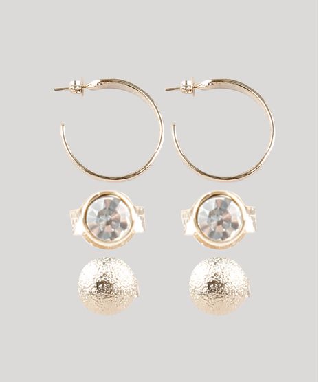 Kit-de-3-Brincos-Femininos-Folheados-com-Zirconia-Dourado-9662415-Dourado_1