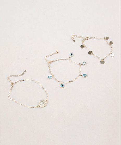 Kit-de-3-Pulseiras-Femininas-Folheadas-com-Pingentes-de-Amuletos-Dourado-9657453-Dourado_1