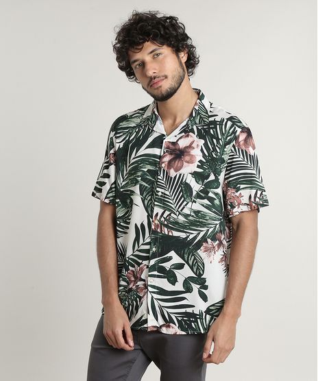 Camisa-Masculina-Tradicional-Estampada-Tropical-Manga-Curta-Bege-Claro-9639680-Bege_Claro_1