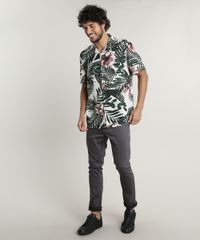 Camisa-Masculina-Tradicional-Estampada-Tropical-Manga-Curta-Bege-Claro-9639680-Bege_Claro_3