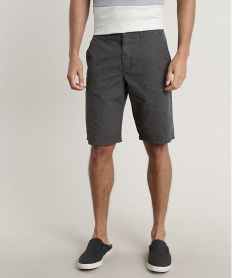 Bermuda-Masculina-Reta-Estampada-Mini-Print-de-Folhagem-Chumbo-9693169-Chumbo_1