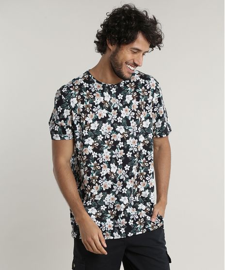 Camiseta-Masculina-Comfort-Estampada-Floral-Manga-Curta-Gola-Careca--Preta-9607436-Preto_1