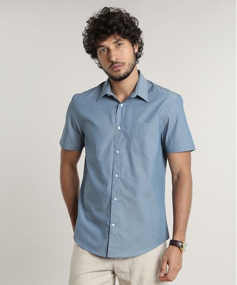 Camisa-Masculina-Comfort-Maquinetada-Estampada-de-Poa-Manga-Longa-Azul-9515014-Azul_1