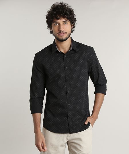 Camisa-Masculina-Slim-Maquinetada-Estampada-Mini-Print-Manga-Longa-Preta-9523404-Preto_1
