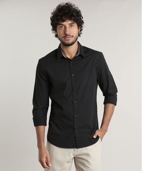 Camisa-Masculina-Slim-Maquinetada-Estampada-Mini-Print-Manga-Longa-Preta-9523404-Preto_1