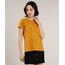 Blusa-Feminina-Estampada-de-Gatos-Manga-Curta-Decote-Redondo-Mostarda-9236431-Mostarda_1