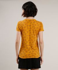 Blusa-Feminina-Estampada-de-Gatos-Manga-Curta-Decote-Redondo-Mostarda-9236431-Mostarda_2