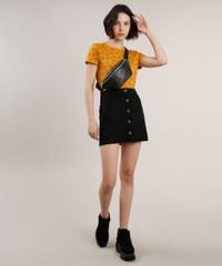Blusa-Feminina-Estampada-de-Gatos-Manga-Curta-Decote-Redondo-Mostarda-9236431-Mostarda_3