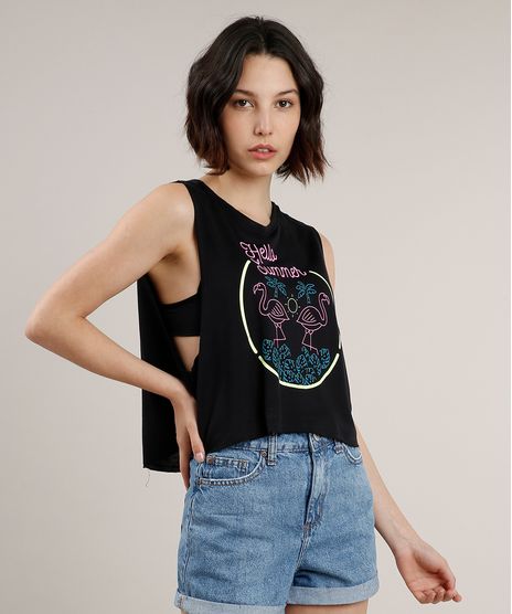 Regata-Feminina-Cropped-Cavada--Hello-Summer--Neon-Decote-Redondo-Preta-9699784-Preto_1