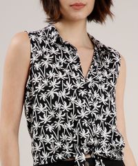 Camisa-Feminina-Estampada-de-Coqueiros-com-Bolso-e-No-Sem-Manga-Preta-9626993-Preto_4