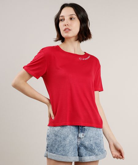 Blusa-Feminina-Ampla-com-Bordado--Dreamer--Manga-Curta-Decote-Redondo-Vermelha-9704508-Vermelho_1