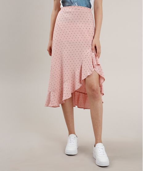 Saia-Feminina-Midi-Estampada-de-Poa-com-Babado-e-Fenda-Rose-9708413-Rose_1