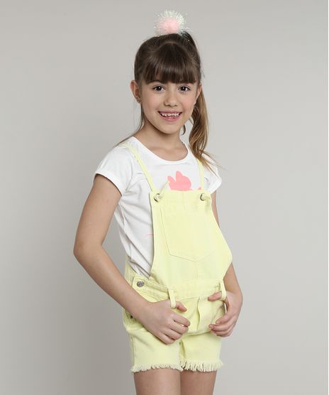 Jardineira-de-Sarja-Infantil-com-Bolsos-e-Barra-Desfiada-Amarela-Neon-9695710-Amarelo_Neon_1