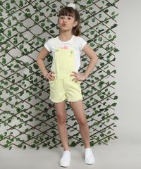 Jardineira-de-Sarja-Infantil-com-Bolsos-e-Barra-Desfiada-Amarela-Neon-9695710-Amarelo_Neon_2
