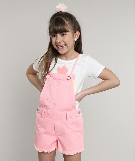 Jardineira-de-Sarja-Infantil-com-Bolsos-e-Barra-Desfiada-Rosa-Neon-9695711-Rosa_Neon_1