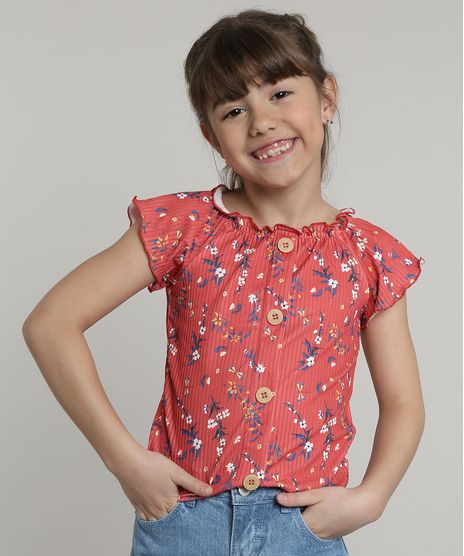 Blusa-Infantil-Feminina-Estampada-Floral-Canelada-com-Botoes-Manga-Curta-Vermelho-9675161-Vermelho_1